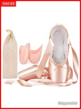 Ballet Pointe Shoes with Toe Pads Mesh Bag Dance Performance